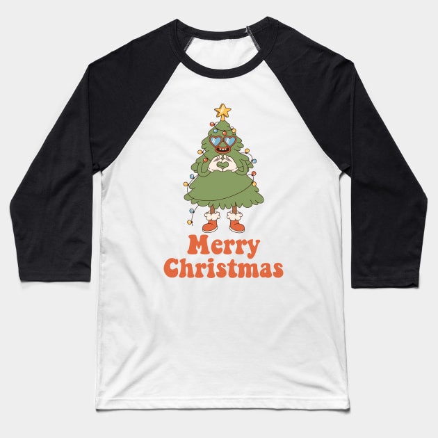 Merry christmas funky groovy christmas tree Baseball T-Shirt by Novelty-art